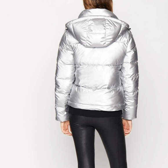 BCBG Generation Hooded Midweight Puffer Silver Jacket Medium - Picture 3 of 10